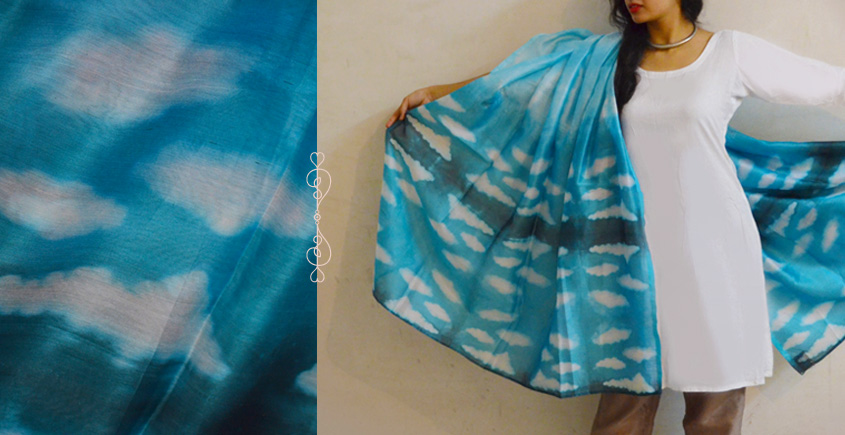 मलंग ☙ Chanderi Silk Clamp dyed Dupatta { आसमान } ☙